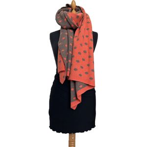 HIGHFIELD SHAWL GEBREID “DOTS” ORANGE/TAUPE, 60 X 190CM