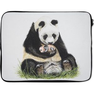 Laptophoes 17 inch - Panda - Gras - Zwart - Laptop sleeve - Binnenmaat 42,5x30 cm - Zwarte achterkant