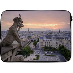 Laptophoes 14 inch - Notre Dame - Parijs - Frankrijk - Laptop sleeve - Binnenmaat 34x23,5 cm - Zwarte achterkant