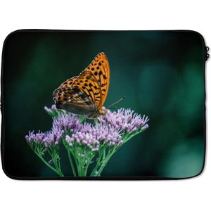 Laptophoes 14 inch - Bloemen - Vlinder - Portret - Laptop sleeve - Binnenmaat 34x23,5 cm - Zwarte achterkant
