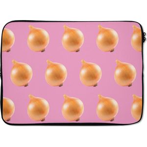 Laptophoes 13 inch - Groenten - Uien - Patronen - Roze - Laptop sleeve - Binnenmaat 32x22,5 cm - Zwarte achterkant