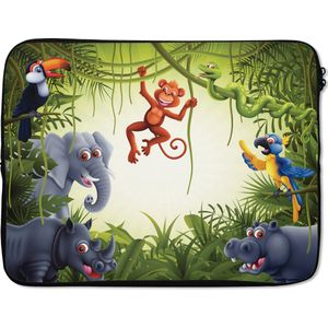 Laptophoes 17 inch - Illustratie - Wilde dieren - Jungle - Jongens - Baby - Meisjes - Laptop sleeve - Binnenmaat 42,5x30 cm - Zwarte achterkant