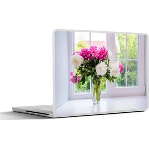 Laptop sticker - 10.1 inch - Bloemen - Pioenrozen - Vaas - 25x18cm - Laptopstickers - Laptop skin - Cover