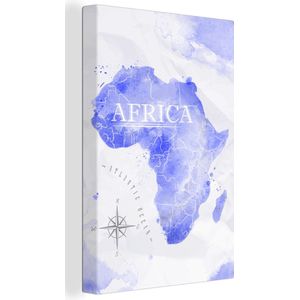 Canvas Wereldkaart - 120x180 - Wanddecoratie Wereldkaarten - Waterverf - Blauw