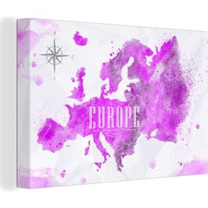 Canvas Wereldkaart - 90x60 - Wanddecoratie Wereldkaart - Europa - Kleuren