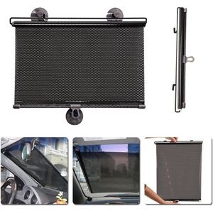Premium Zwart Oprolbaar Zonnescherm voor in de Auto - 35x40 cm - Inclusief Zuignappen | UV Protectie | Oprolbare en Instelbare Zonwering Tegen Zonlicht en Opwarming van de Auto