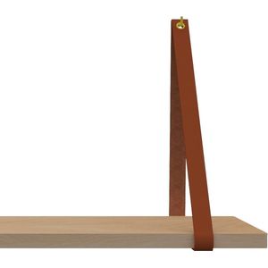 Leren Plankdragers - Handles and more® - 100% leer - COGNAC - set van 2 leren plank banden