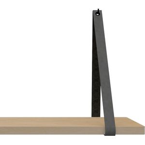 Handles and more Leren Plankdragers -100% leer - Donkergrijs - set van 2 leren plank banden