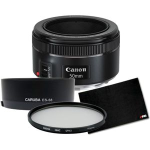 Canon EF 50mm F/1.8 STM + zonnekap + beschermingsfilter + lensdoek