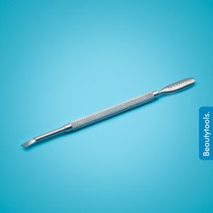 BeautyTools Bokkepootje - Voor het Wegschrapen van Kalk en Achteruit Duwen van Nagelriemen - Dubbelzijdig - Ronde Handgreep - INOX (13.5 cm) (NP-0294)