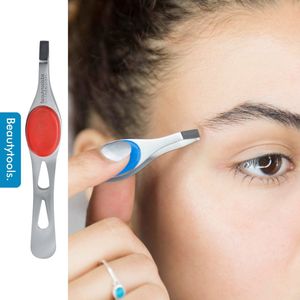 BeautyTools Epileerpincet COMFORT - Pincet met Rechte Bek Voor Wenkbrauwen  - Active Red - Rubber - Tweezers (9.5 cm) - Inox (BT-1000)