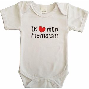 Witte romper met ""Ik hou van mijn mama's"" - maat 68 - moederdag, zwanger, cadeautje, kraamcadeau, grappig, geschenk, baby, tekst