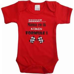 Rode romper met ""Sssssst... Mama en ik kijken Formule 1"" - maat 68 - moederdag, zwanger, cadeautje, kraamcadeau, grappig, geschenk, baby, tekst