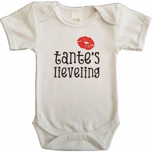 Witte romper met ""Tante's lieveling"" - 6 maanden - babyshower, zwanger, cadeautje, kraamcadeau, grappig, geschenk, baby, tekst, bodieke