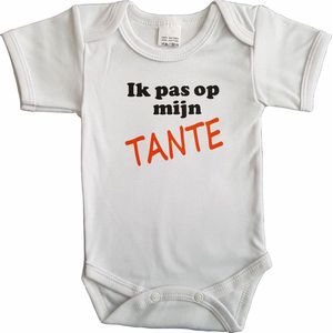 Witte romper met ""Ik pas op mijn tante"" - maat 80 - babyshower, zwanger, cadeautje, kraamcadeau, grappig, geschenk, baby, tekst, bodieke