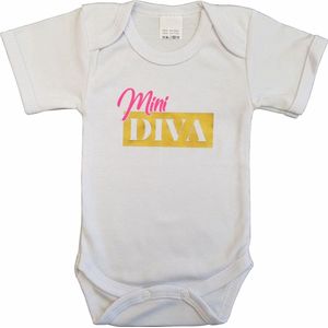 Witte romper met ""Mini Diva"" - maat 68 - babyshower, zwanger, cadeautje, kraamcadeau, grappig, geschenk, baby, tekst, bodieke