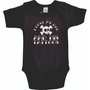 Zwarte romper met ""I love my dad and his tattoos"" - maat 68 - vader, vaderdag, babyshower, zwanger, cadeautje, kraamcadeau, grappig, geschenk, baby, tekst, bodieke