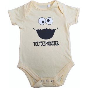 Gele romper met ""Toetjesmonster"" - 6 tot 12 maanden - babyshower, zwanger, cadeautje, kraamcadeau, grappig, geschenk, baby, tekst, bodieke