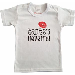 Wit baby t-shirt met ""Tante's lieveling"" - maat 80 - babyshower, zwanger, cadeautje, kraamcadeau, grappig, geschenk, baby, tekst, bodieke