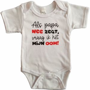 Witte romper met ""Als papa nee zegt, dan vraag ik het mijn oom!"" - maat 80 - babyshower, zwanger, cadeautje, kraamcadeau, grappig, geschenk, baby, tekst, bodieke
