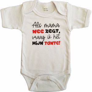 Witte romper met ""Als mama nee zegt, vraag ik het mijn tante!"" - maat 56 - moederdag, cadeautje, kraamcadeau, grappig, geschenk, baby, tekst