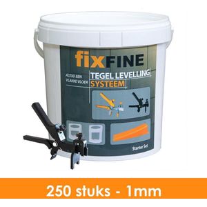Fixfine - Starter Set - Tegel Levelling Systeem - Tegel Nivelleersysteem - 250 stuks – 1mm - voor wand en vloer tegels - - 250x clips 250x wiggen