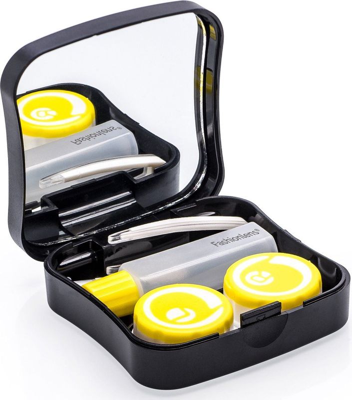 Lenzendoosje Partylens® - Geel - lenshouder inclusief spiegeltje - 5 delig