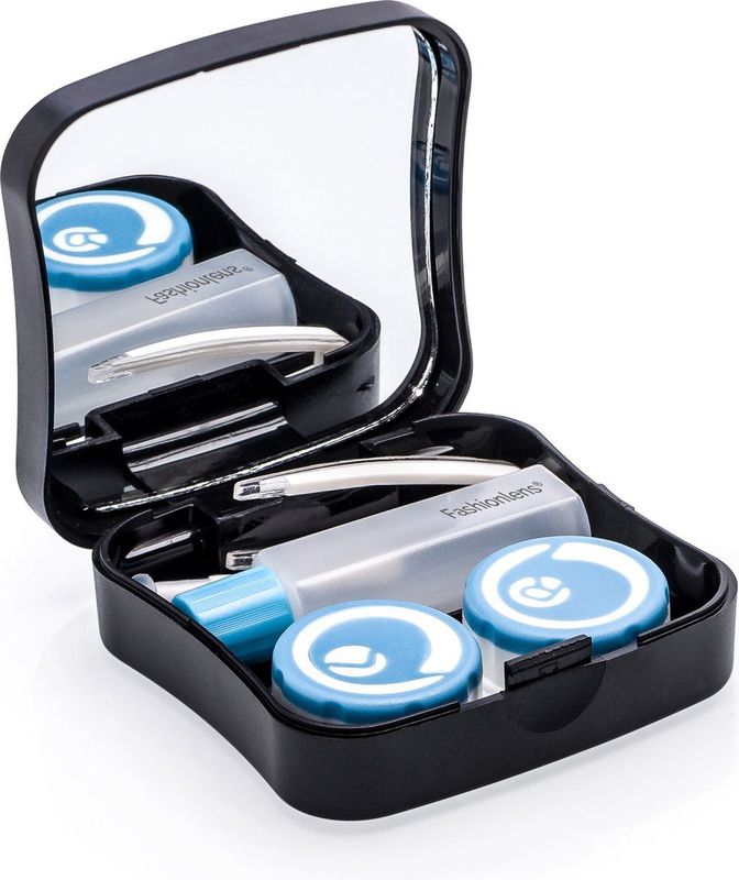 Lenzendoosje Partylens® - Blauw - lenshouder inclusief spiegeltje - 5 delig