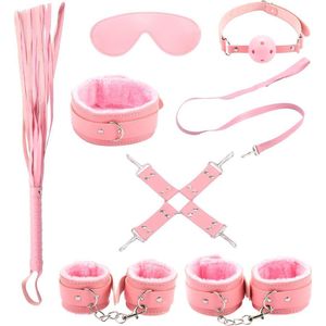 BDSM - Starters kit - Bondage set - Handboeien - Oogmasker - Enkelboeien - Gagball - Zweep - Hogtie - Roze