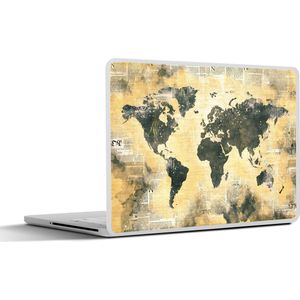 Laptop sticker - 14 inch - Wereldkaart - Grijs - Krant - 32x5x23x5cm - Laptopstickers - Laptop skin - Cover