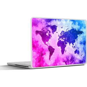 Laptop sticker - 11.6 inch - Wereldkaart - Roze - Paars - 30x21cm - Laptopstickers - Laptop skin - Cover