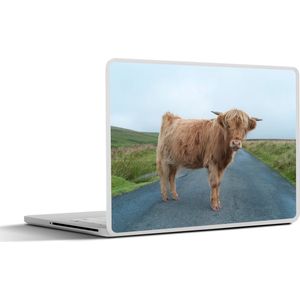 Laptop sticker - 17.3 inch - Schotse Hooglander - Weg - Gras - 40x30cm - Laptopstickers - Laptop skin - Cover
