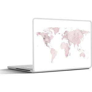 Laptop sticker - 12.3 inch - Wereldkaart - Marmer - Roze - 30x22cm - Laptopstickers - Laptop skin - Cover