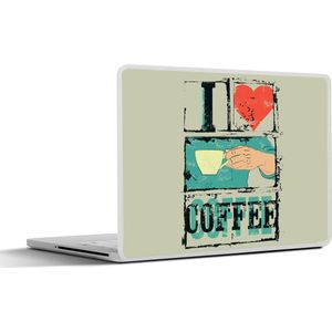 Laptop sticker - 12.3 inch - Koffie - Quotes - Vintage - Spreuken - I love coffee - 30x22cm - Laptopstickers - Laptop skin - Cover