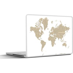 Laptop sticker - 10.1 inch - Wereldkaart - Wit - Krantenpapier - 25x18cm - Laptopstickers - Laptop skin - Cover
