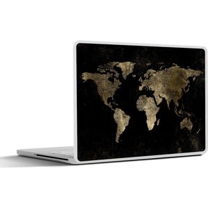 Laptop sticker - 14 inch - Wereldkaart - Zwart - Goud - 32x5x23x5cm - Laptopstickers - Laptop skin - Cover