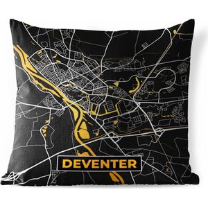 Buitenkussen - Kaart - Deventer - Goud - Zwart - 45x45 cm - Weerbestendig