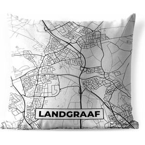 Buitenkussen - Kaart - Landgraaf - Zwart - Wit - 45x45 cm - Weerbestendig