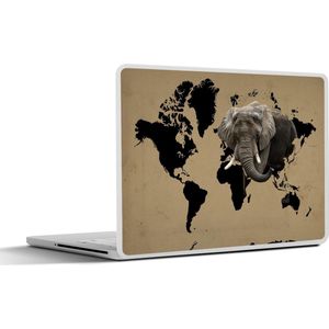 Laptop sticker - 13.3 inch - Wereldkaart - Zwart - Olifant - 31x22,5cm - Laptopstickers - Laptop skin - Cover