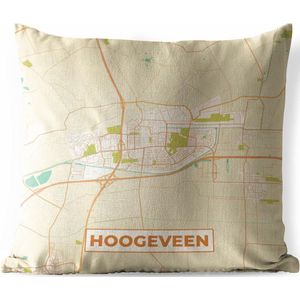 Buitenkussen - Plattegrond - Hoogeveen - Vintage - 45x45 cm - Weerbestendig - Stadskaart