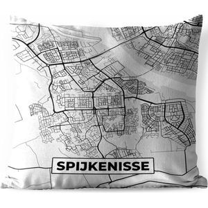 Tuinkussen - Stadskaart - Spijkenisse - Grijs - Wit - 40x40 cm - Weerbestendig - Plattegrond