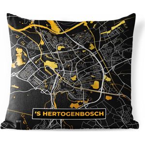 Buitenkussen - Stadskaart - 's-Hertogenbosch - Goud - Zwart - 45x45 cm - Weerbestendig - Plattegrond