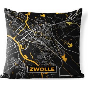 Tuinkussen - Kaart - Zwolle - Goud - Zwart - 40x40 cm - Weerbestendig