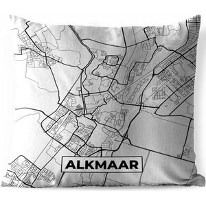 Sierkussen Buiten - Stadskaart - Alkmaar - Grijs - Wit - 60x60 cm - Weerbestendig - Plattegrond