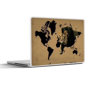 Laptop sticker - 11.6 inch - Wereldkaart - Bruin - Leeuw - 30x21cm - Laptopstickers - Laptop skin - Cover