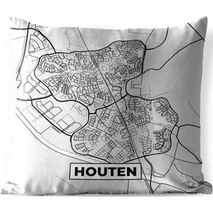 Tuinkussen - Stadskaart - Houten - Grijs - Wit - 40x40 cm - Weerbestendig - Plattegrond