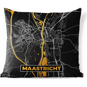Buitenkussen Weerbestendig - Plattegrond - Maastricht - Goud - Zwart - 50x50 cm - Stadskaart