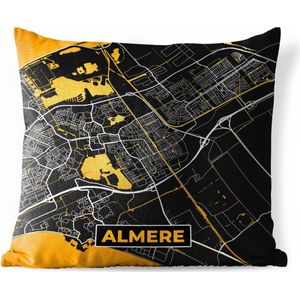 Buitenkussen - Stadskaart - Almere - Goud - Zwart - 45x45 cm - Weerbestendig - Plattegrond