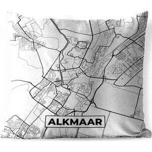 Sierkussen Buiten - Kaart - Alkmaar - Zwart - Wit - 60x60 cm - Weerbestendig