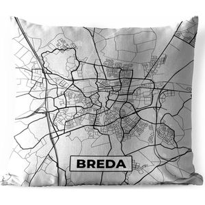 Sierkussen Buiten - Stadskaart - Breda - Grijs - Wit - 60x60 cm - Weerbestendig - Plattegrond